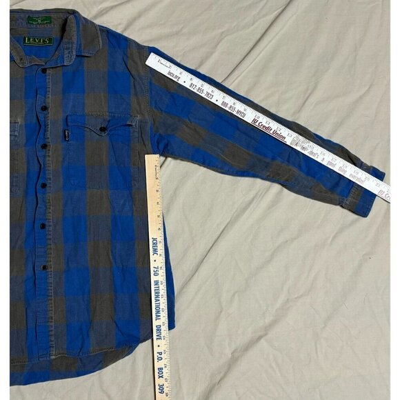Vintage Levi's Mens Medium Blue & Gray Plaid Button-Down Big E Shirt RARE - Picture 4 of 10